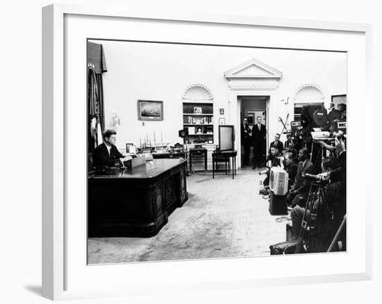 President John Kennedy Television Address on Civil Rights-null-Framed Photo