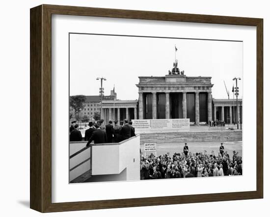 President John Kennedy Visits the Berlin Wall-null-Framed Photo