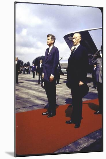 President Kennedy and Chancellor Adenauer Walking Red Carpet at Airport Arrival Ceremony, Germany-John Dominis-Mounted Photographic Print