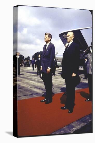 President Kennedy and Chancellor Adenauer Walking Red Carpet at Airport Arrival Ceremony, Germany-John Dominis-Stretched Canvas