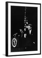 President Kennedy Pointing to a Reporter During a Press Conference, 1961-63-null-Framed Photo