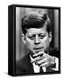 President Kennedy Pointing to a Reporter During a Press Conference, Feb 14, 1963-null-Framed Stretched Canvas