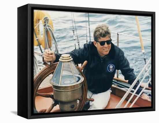 President Kennedy Sailing Aboard US Coast Guard Yacht 'Manitou', Rhode Island, 1962-null-Framed Stretched Canvas