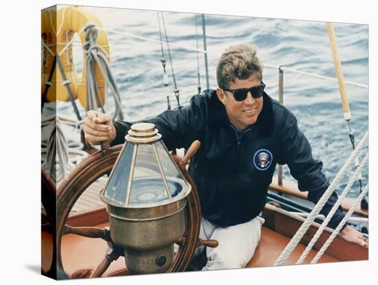 President Kennedy Sailing Aboard US Coast Guard Yacht 'Manitou', Rhode Island, 1962-null-Stretched Canvas