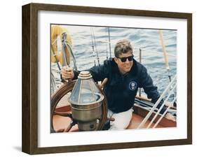 President Kennedy Sailing Aboard US Coast Guard Yacht 'Manitou', Rhode Island, 1962-null-Framed Photo