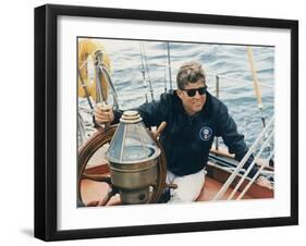 President Kennedy Sailing Aboard US Coast Guard Yacht 'Manitou', Rhode Island, 1962-null-Framed Photo