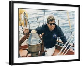 President Kennedy Sailing Aboard US Coast Guard Yacht 'Manitou', Rhode Island, 1962-null-Framed Photo