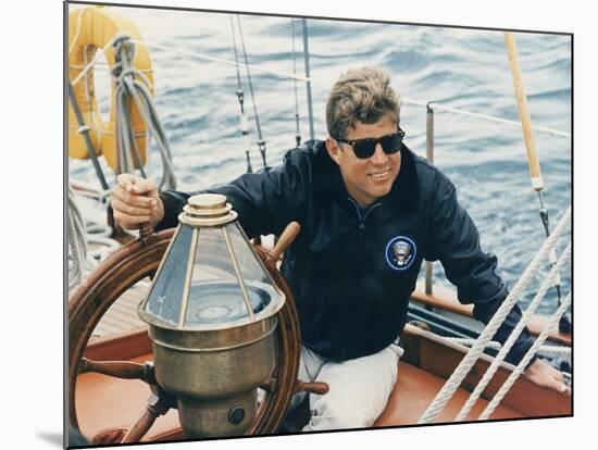President Kennedy Sailing Aboard US Coast Guard Yacht 'Manitou', Rhode Island, 1962-null-Mounted Photo