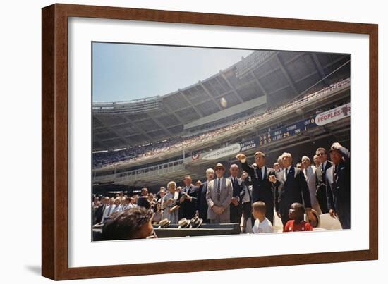 President Kennedy Throws Out First Ball of the 32nd All-Star Game, July 10, 1962-null-Framed Photo