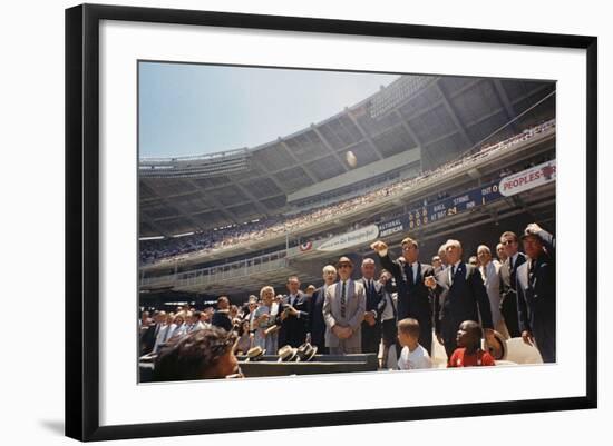 President Kennedy Throws Out First Ball of the 32nd All-Star Game, July 10, 1962-null-Framed Photo