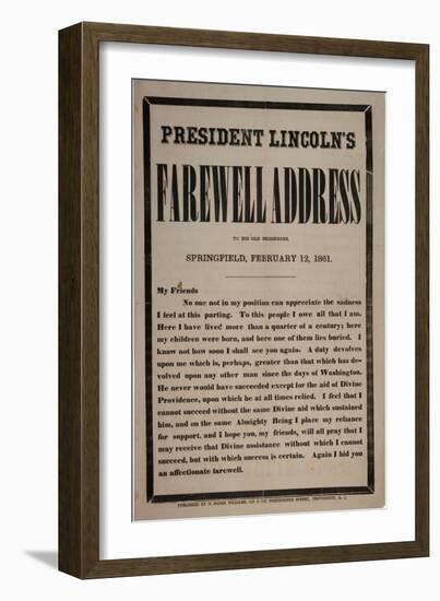 President Lincoln's Farewell Address to His Old Neighbours, Springfield, 12th February 1861-null-Framed Giclee Print