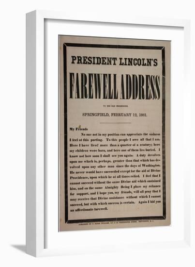 President Lincoln's Farewell Address to His Old Neighbours, Springfield, 12th February 1861-null-Framed Giclee Print