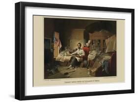 President Lincoln, Writing the Proclamation of Freedom. January 1St, 1863-null-Framed Art Print