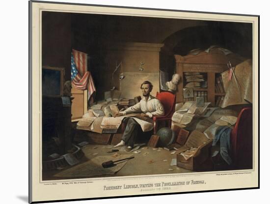 President Lincoln Writing the Proclamation of Freedom-null-Mounted Giclee Print