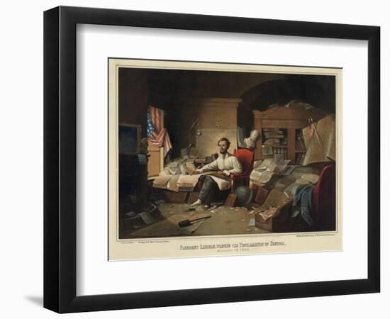 President Lincoln Writing the Proclamation of Freedom-null-Framed Giclee Print