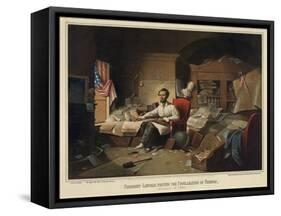 President Lincoln Writing the Proclamation of Freedom-null-Framed Stretched Canvas