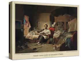 President Lincoln Writing the Proclamation of Freedom-null-Stretched Canvas