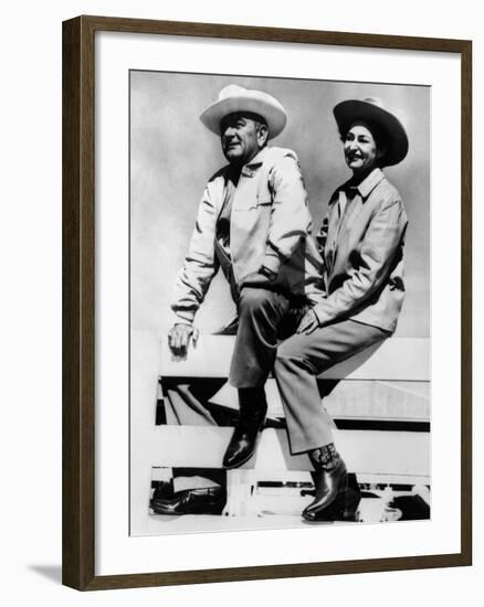 President Lyndon and Lady Bird Johnson Sitting on a Fence at the LBJ Ranch-null-Framed Photo