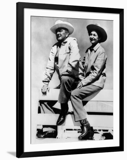 President Lyndon and Lady Bird Johnson Sitting on a Fence at the LBJ Ranch-null-Framed Photo