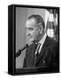 President Lyndon B. Johnson at Press Conference-null-Framed Stretched Canvas