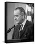 President Lyndon B. Johnson at Press Conference-null-Framed Stretched Canvas