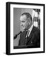 President Lyndon B. Johnson at Press Conference-null-Framed Photographic Print