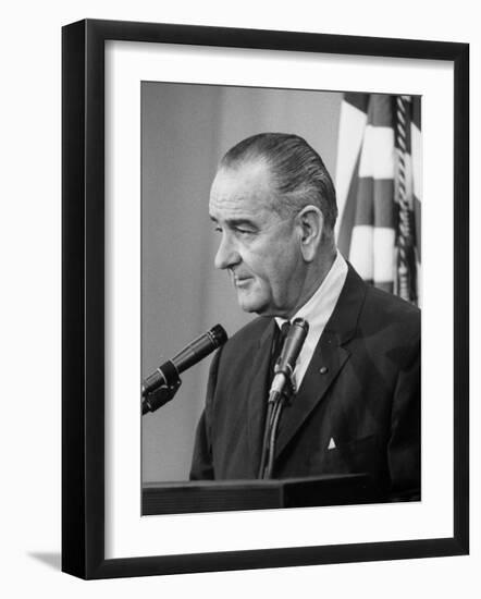 President Lyndon B. Johnson at Press Conference-null-Framed Photographic Print