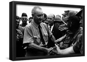President Lyndon B Johnson (Greeting Troops in Vietnam) Art Poster Print-null-Framed Poster