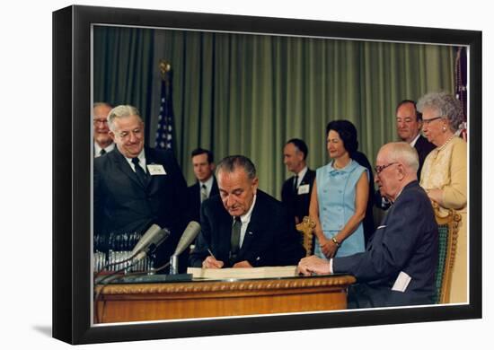 President Lyndon B Johnson (Signing Medicar Bill) Art Poster Print-null-Framed Poster