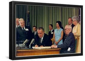 President Lyndon B Johnson (Signing Medicar Bill) Art Poster Print-null-Framed Poster