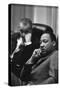 President Lyndon Johnson and Martin Luther King Jr. in the Cabinet Room White House. March 18 1966-null-Stretched Canvas