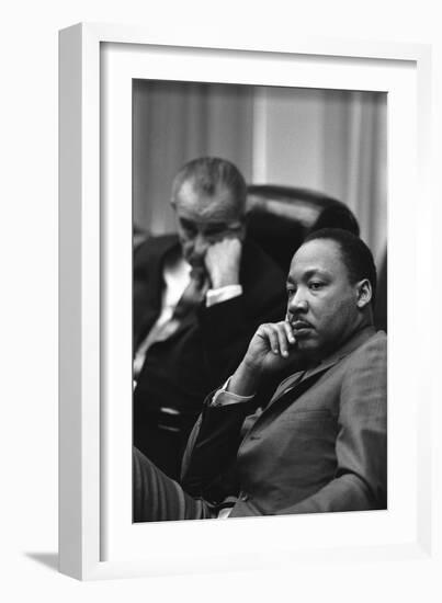 President Lyndon Johnson and Martin Luther King Jr. in the Cabinet Room White House. March 18 1966-null-Framed Photo