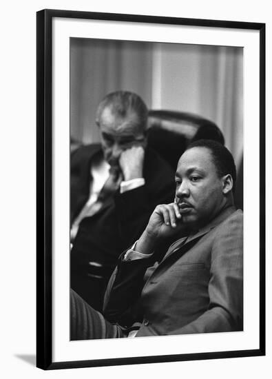 President Lyndon Johnson and Martin Luther King Jr. in the Cabinet Room White House. March 18 1966-null-Framed Photo