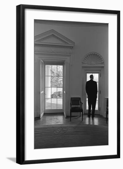 President Lyndon Johnson Looking Out Doorway of the Oval Office, Jan. 24, 1066-null-Framed Photo