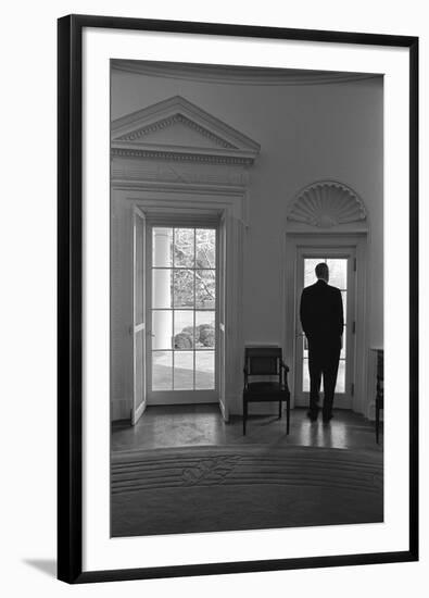 President Lyndon Johnson Looking Out Doorway of the Oval Office, Jan. 24, 1066-null-Framed Photo