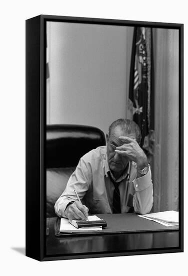 President Lyndon Johnson Making Notes in a Meeting, March 27, 1968-null-Framed Stretched Canvas