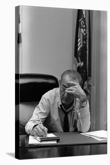 President Lyndon Johnson Making Notes in a Meeting, March 27, 1968-null-Stretched Canvas