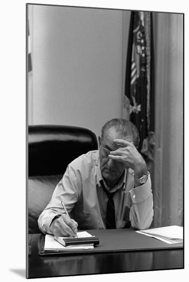 President Lyndon Johnson Making Notes in a Meeting, March 27, 1968-null-Mounted Photo