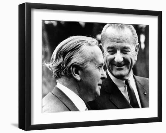 President Lyndon Johnson Meeting British Prime Minister Harold Wilson-null-Framed Photo