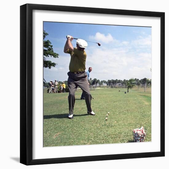 President Lyndon Johnson Playing Golf at Ramey Air Force Base, Puerto Rico, 1968-null-Framed Photo