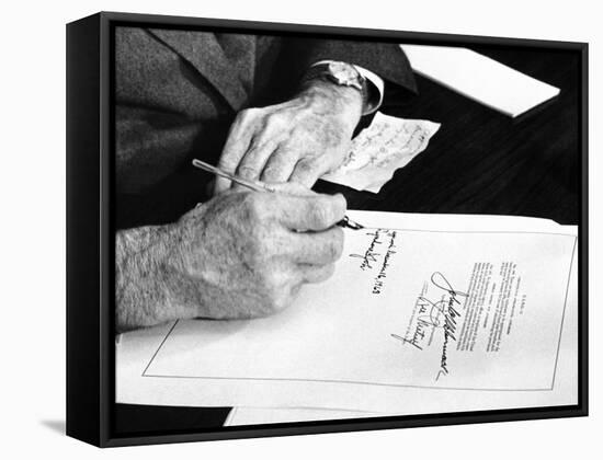 President Lyndon Johnson Signs a $102 Billion Education Bill at the White House Today-null-Framed Stretched Canvas