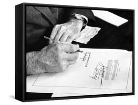 President Lyndon Johnson Signs a $102 Billion Education Bill at the White House Today-null-Framed Stretched Canvas