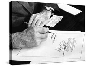 President Lyndon Johnson Signs a $102 Billion Education Bill at the White House Today-null-Stretched Canvas