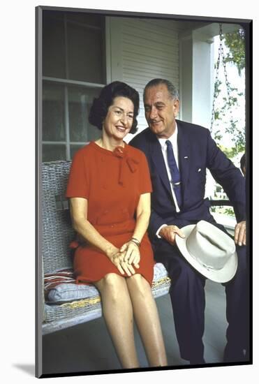 President Lyndon Johnson Sitting on Proch Swing with Wife on Morning Following His Election Win-John Dominis-Mounted Photographic Print