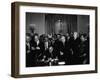 President Lyndon Johnson, Watched by Martin Luther King, Jr. Signing Civil Rights Act, July 2, 1964-null-Framed Photo