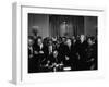 President Lyndon Johnson, Watched by Martin Luther King, Jr. Signing Civil Rights Act, July 2, 1964-null-Framed Photo