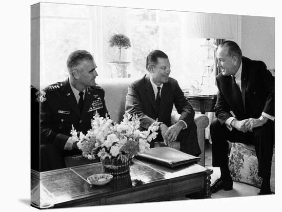 President Lyndon Johnson with Gen William Westmoreland and Defense Secretary Robert McNamara-null-Stretched Canvas