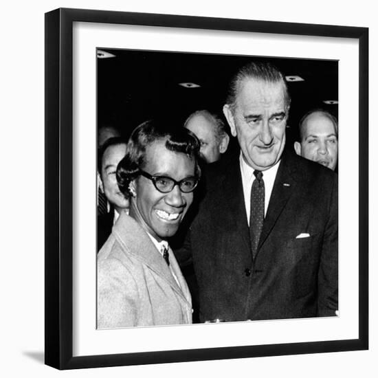 President Lyndon Johnson with Newly Elected Congresswomen Shirley Chisholm of New York-null-Framed Photo