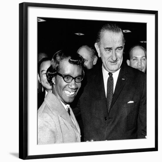 President Lyndon Johnson with Newly Elected Congresswomen Shirley Chisholm of New York-null-Framed Photo