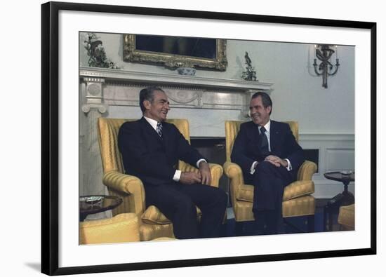 President Nixon and the Shah of Iran Meeting in the Oval Office. July 24 1973-null-Framed Photo